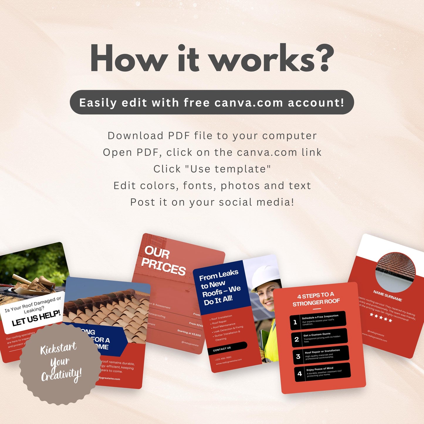 Roofing Service Canva Templates | Editable Instagram Posts for Roofers & Roofing Companies