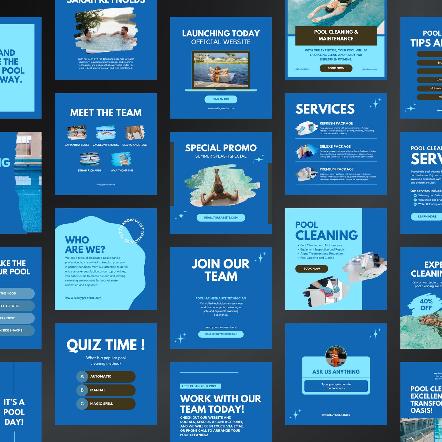 Pool Cleaning Canva Templates | Editable Instagram Posts for Pool Maintenance Businesses