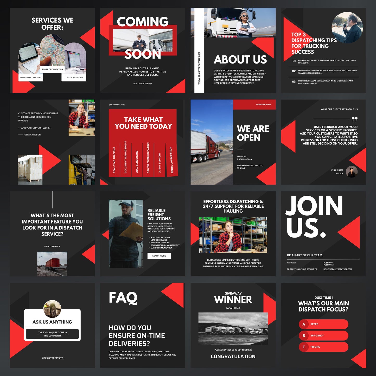 Truck Dispatcher Canva Templates | Editable Instagram Posts for Logistics & Shipping Companies