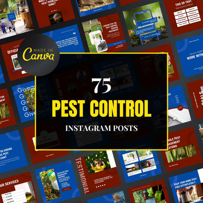 Collection of pest control Instagram post templates with 'Made in Canva' branding.