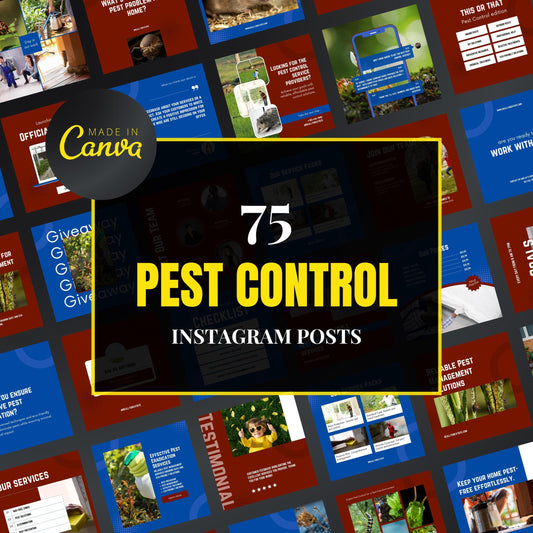 Collection of pest control Instagram post templates with 'Made in Canva' branding.