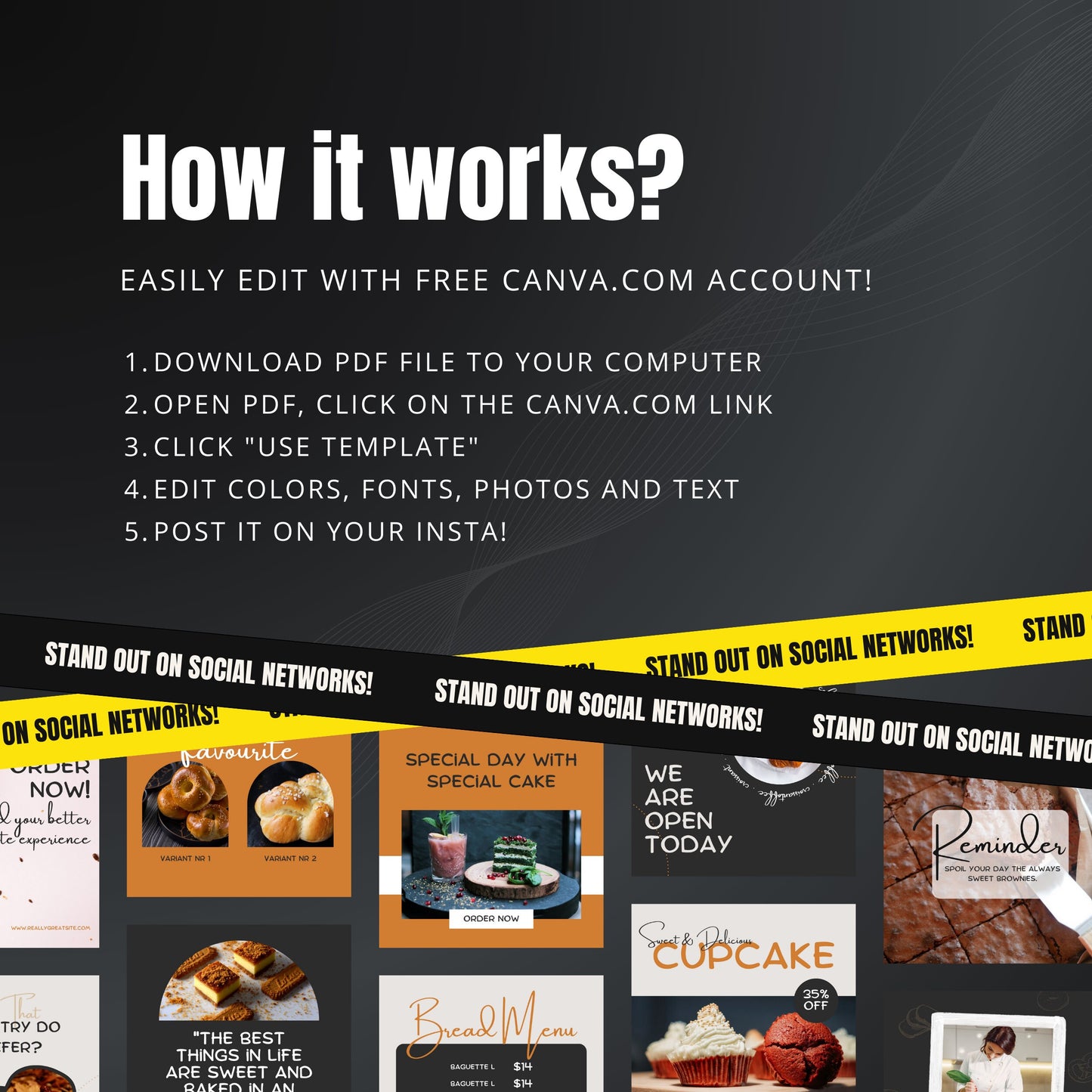 Bakery Business Canva Templates | Editable Instagram Posts for Bakers & Pastry Shop Owners