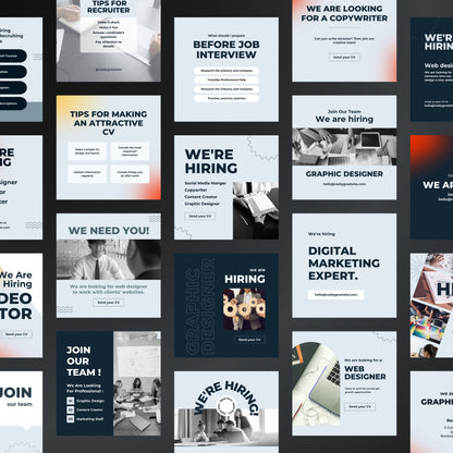 Collection of job advertisement posters on a grid layout.