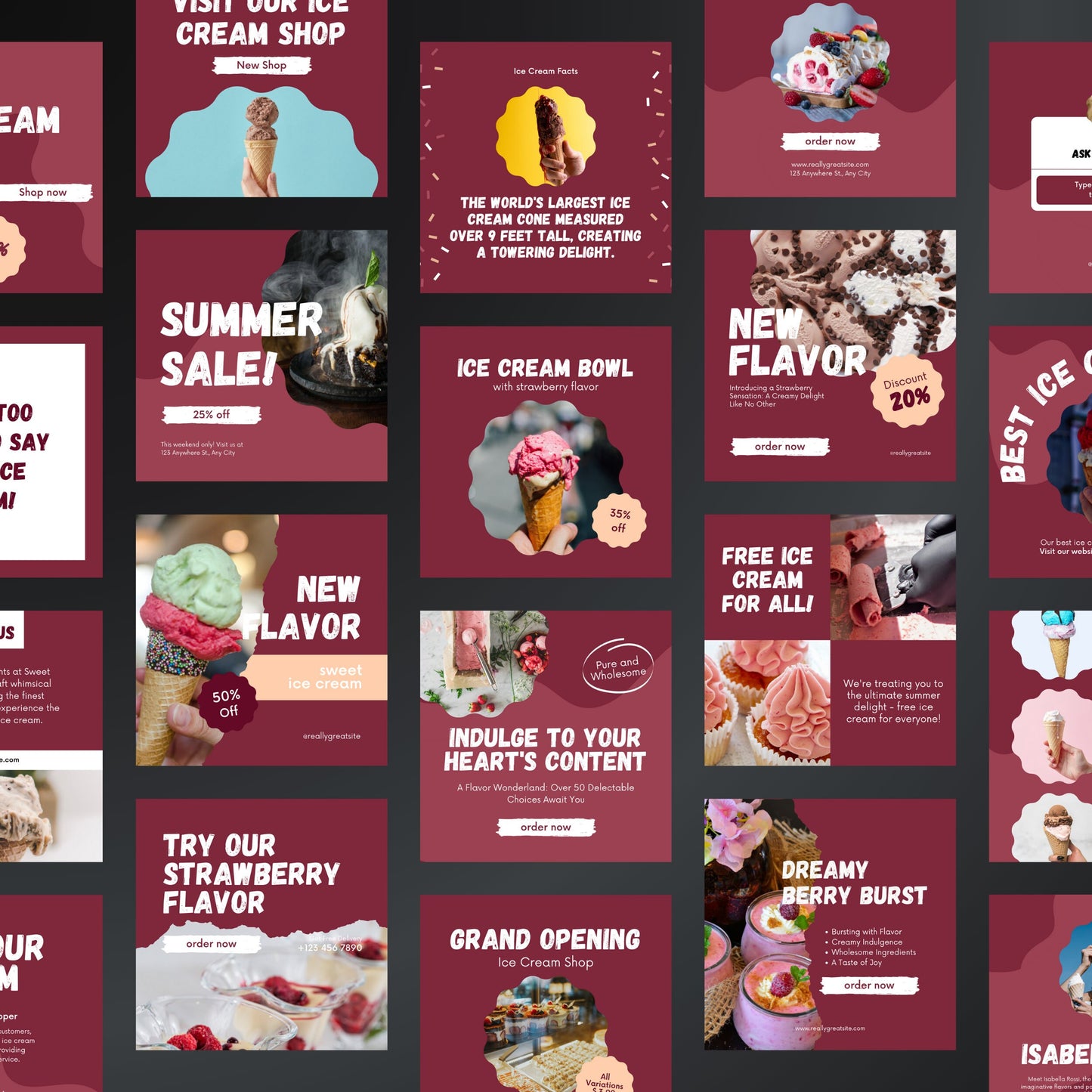 Ice Cream Shop Canva Templates | Editable Instagram Posts for Dessert & Gelato Businesses