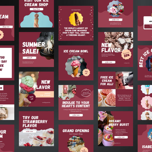 Ice Cream Shop Canva Templates | Editable Instagram Posts for Dessert & Gelato Businesses