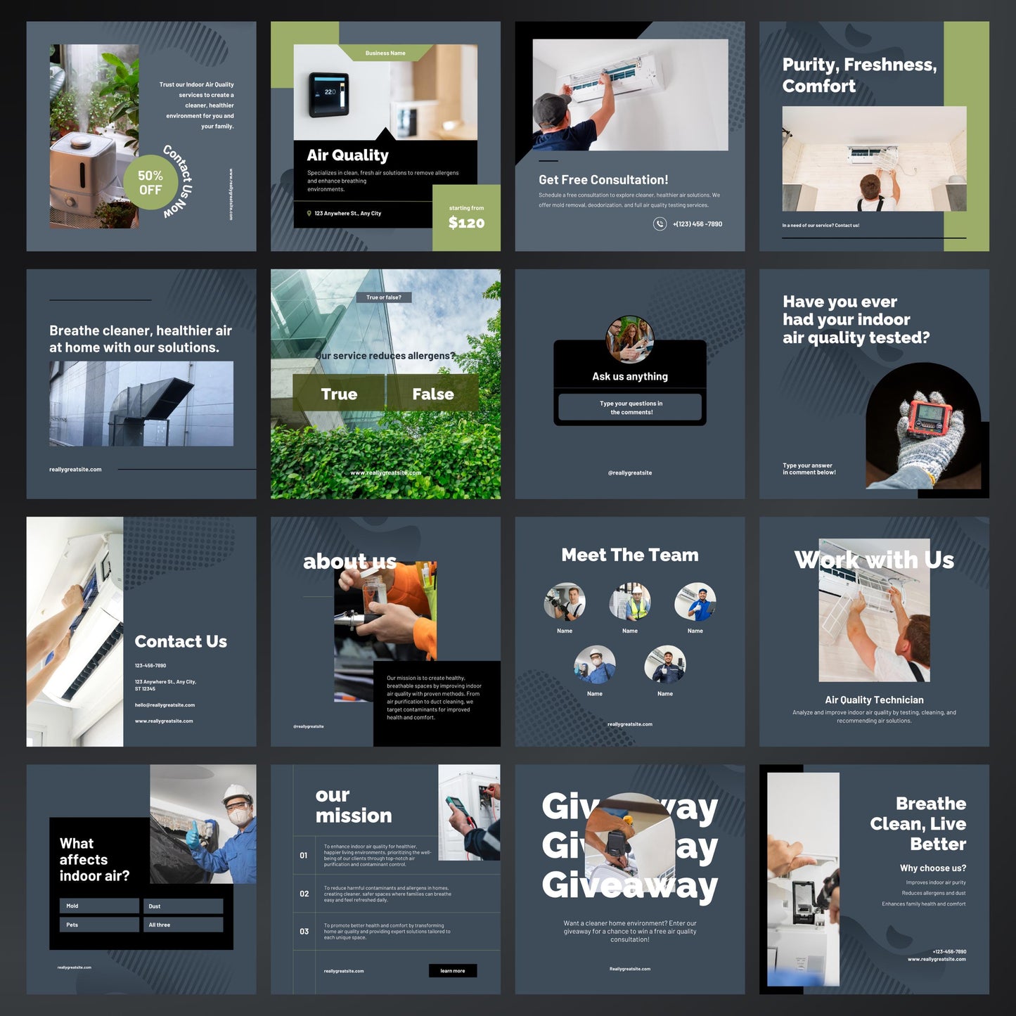 Indoor Air Quality Specialist Canva Templates | Editable Instagram Posts for Clean Air Services