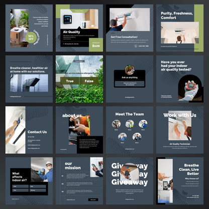 Indoor Air Quality Specialist Canva Templates | Editable Instagram Posts for Clean Air Services