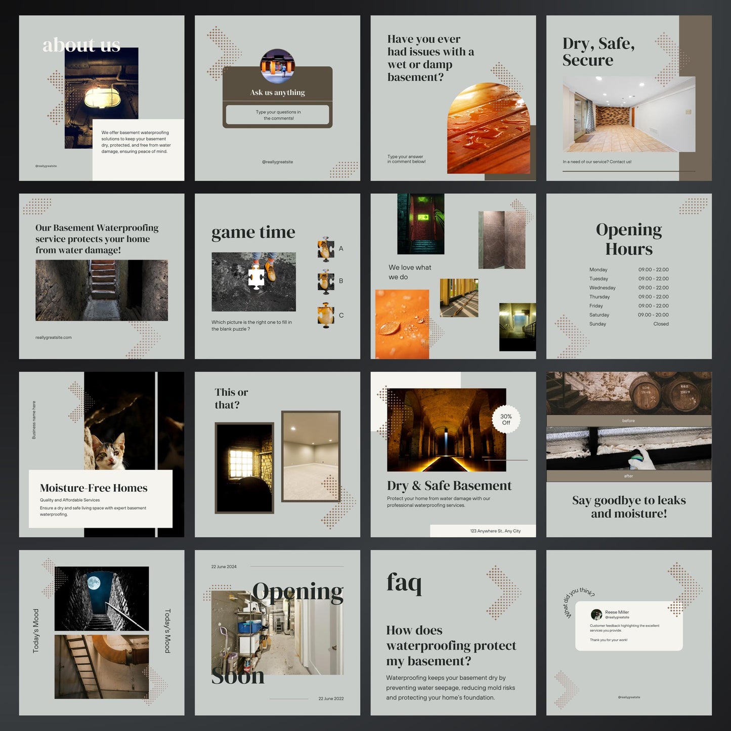 Basement Waterproofing Canva Templates | Editable Instagram Posts for Waterproofing Services