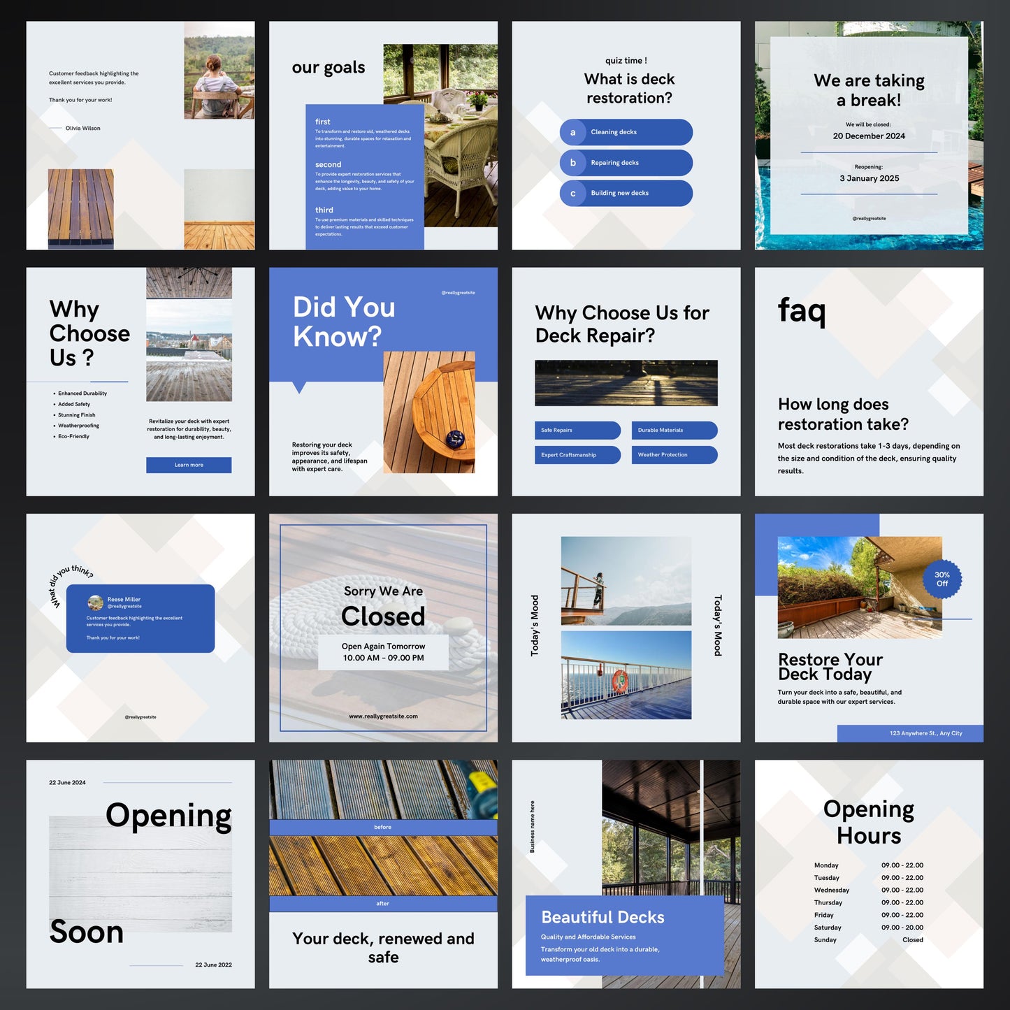 Deck Restoration Canva Templates | Editable Instagram Posts for Deck Cleaning & Repair Services