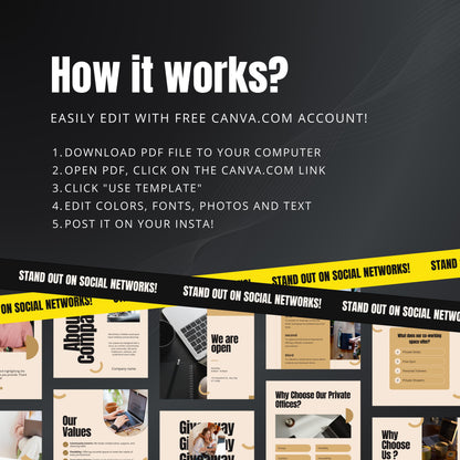 Co-working Space Canva Templates | Editable Instagram Post Kit for Shared Workspace Marketing