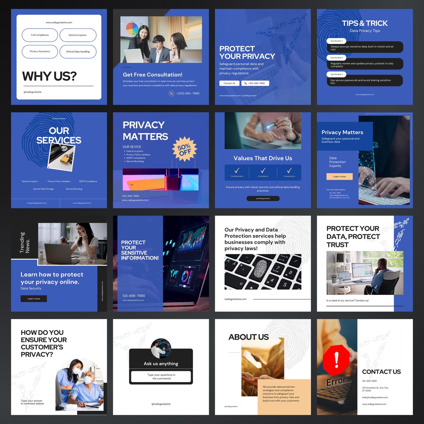 Data Protection Canva Templates | Editable Instagram Posts for Privacy & Cybersecurity Businesses