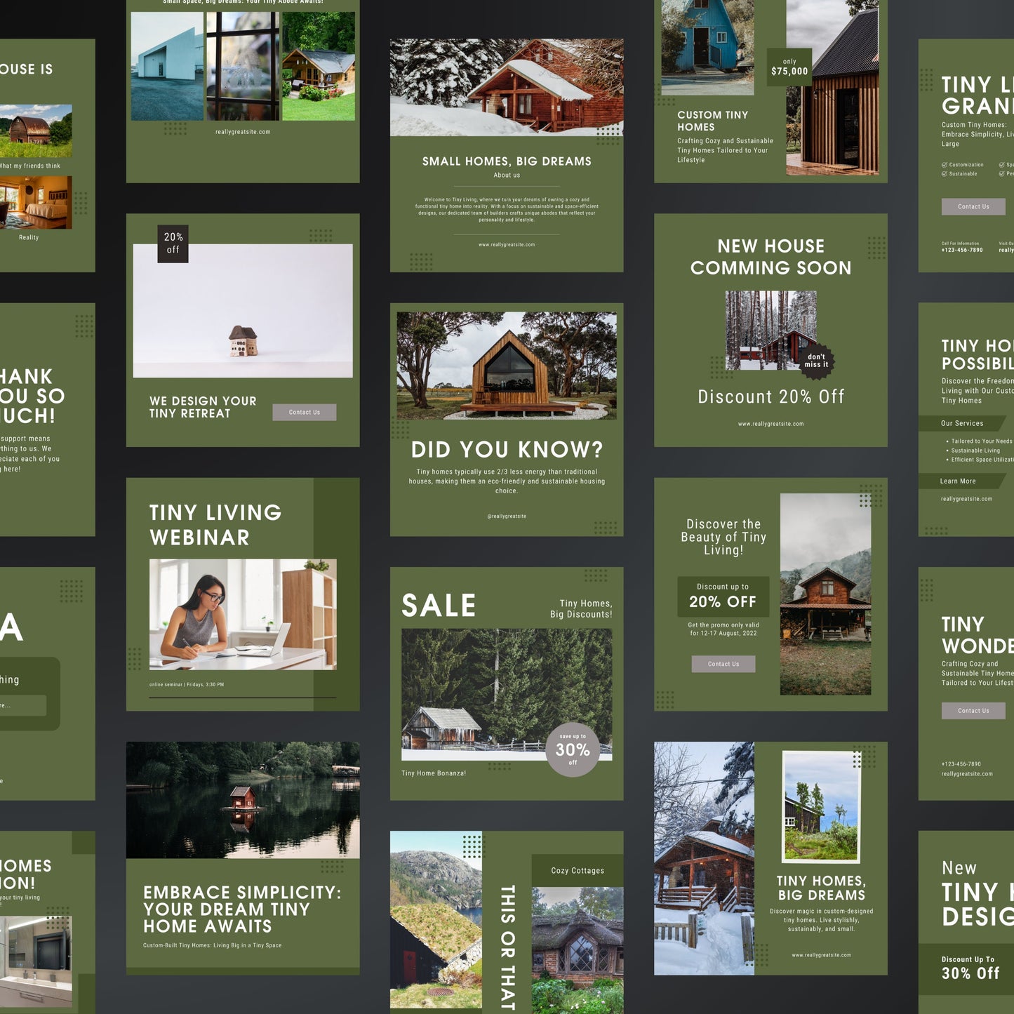 Tiny House Builders Canva Templates | Editable Instagram Posts for Cabin & Small Home Builders