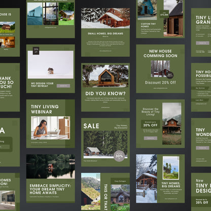Tiny House Builders Canva Templates | Editable Instagram Posts for Cabin & Small Home Builders
