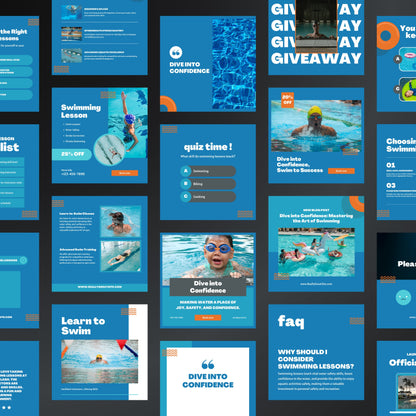 Swimming Lesson Canva Templates | Editable Instagram Posts for Swimming Teachers & Schools