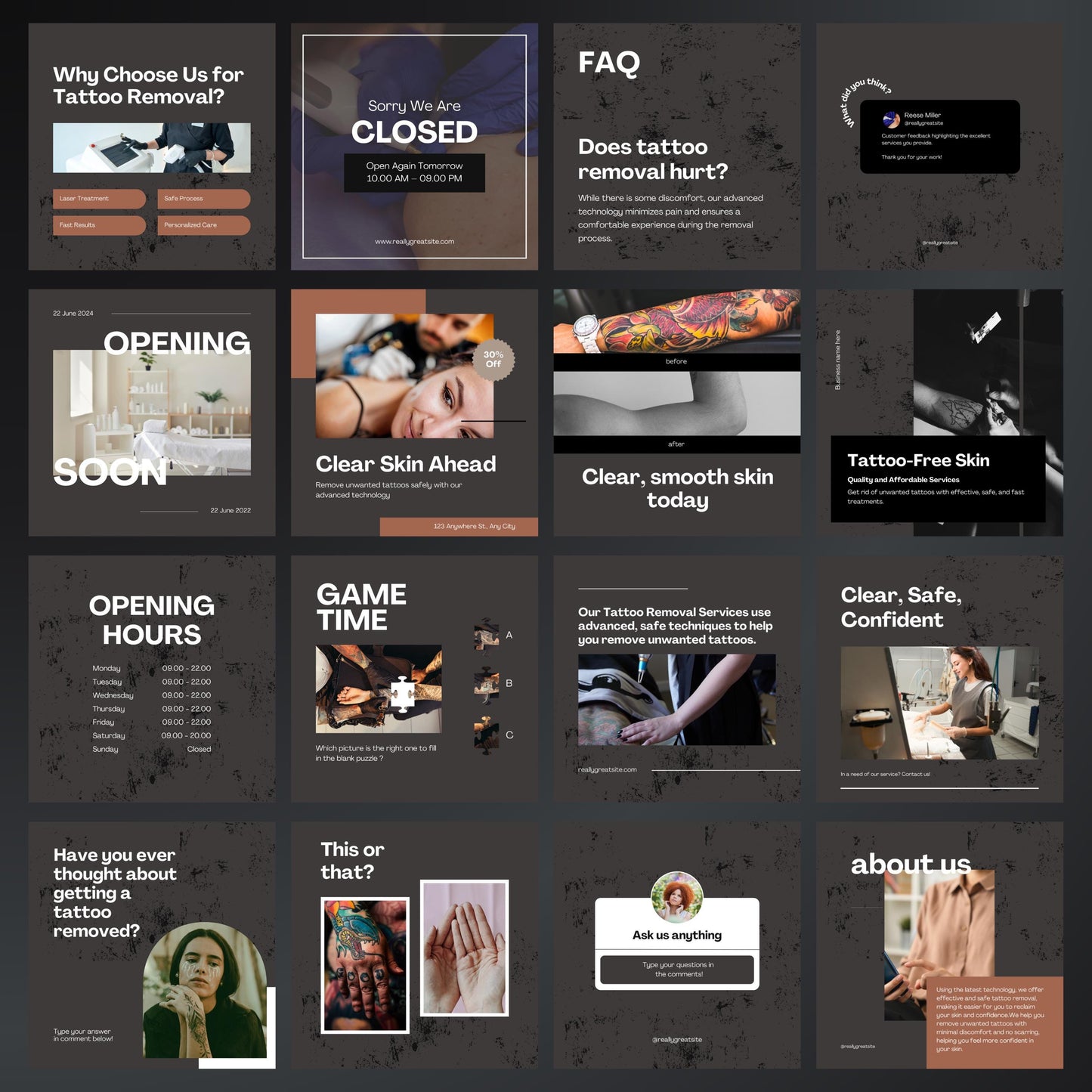 Tattoo Removal Canva Templates | Editable Instagram Posts for Laser Tattoo Clinics