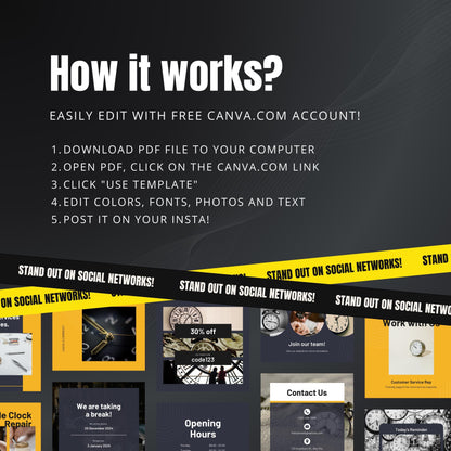 Clock Repair Canva Templates | Editable Instagram Posts for Watch & Clock Services