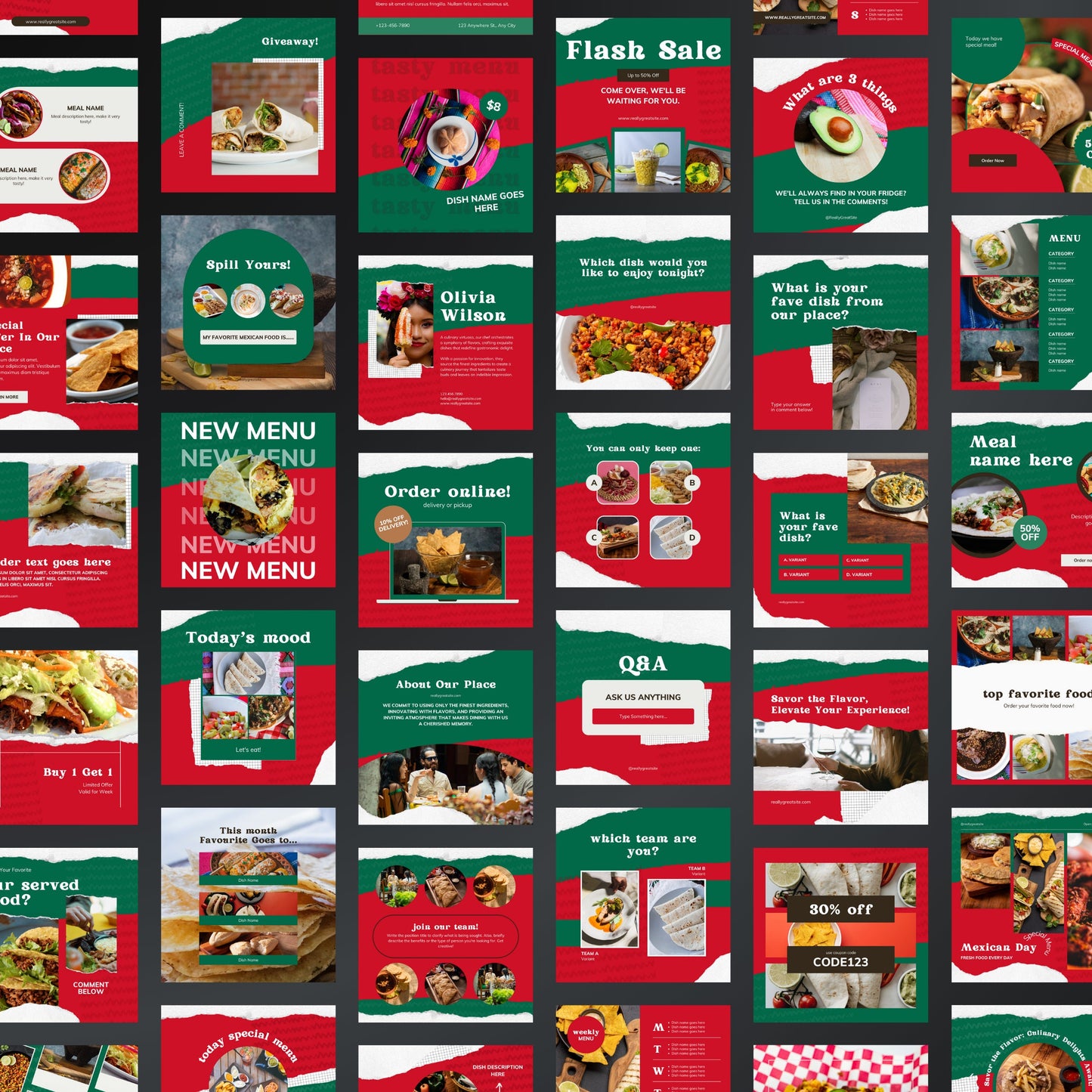 Mexican Restaurant Canva Templates | Editable Instagram & Facebook Posts for Food Businesses