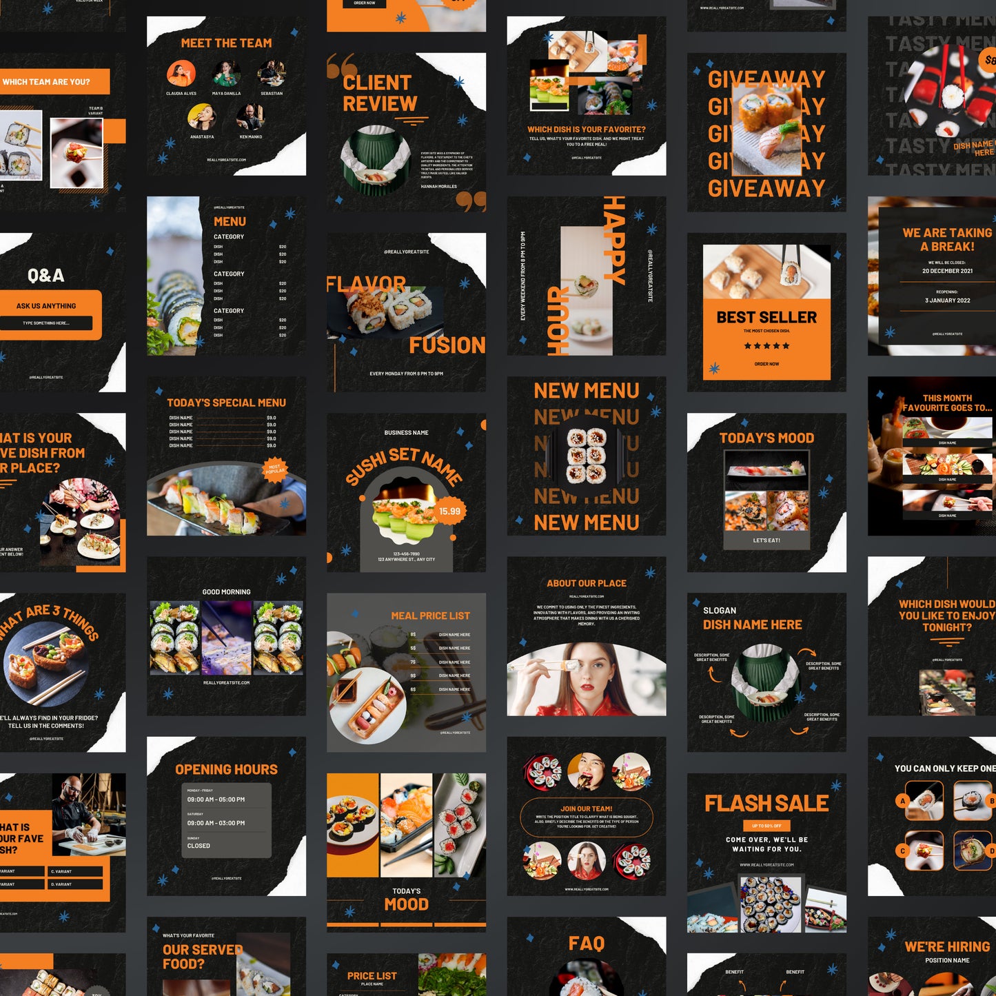 Sushi Restaurant Canva Templates | Editable Instagram Posts for Sushi Bars & Food Businesses