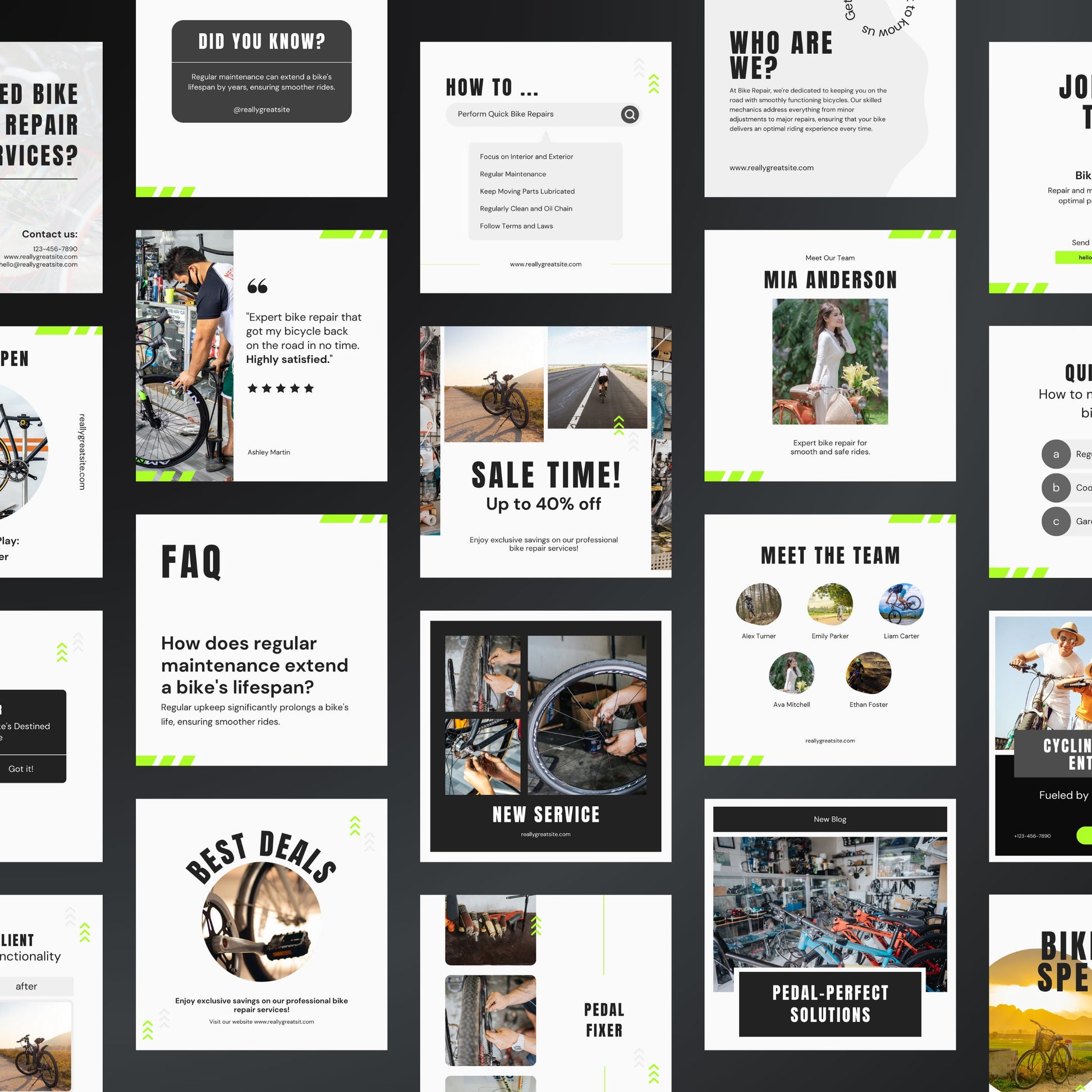 Collage of various web pages with different content on a black background