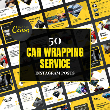 Collection of car wrapping service Instagram post templates with 'Made in Canva' branding.