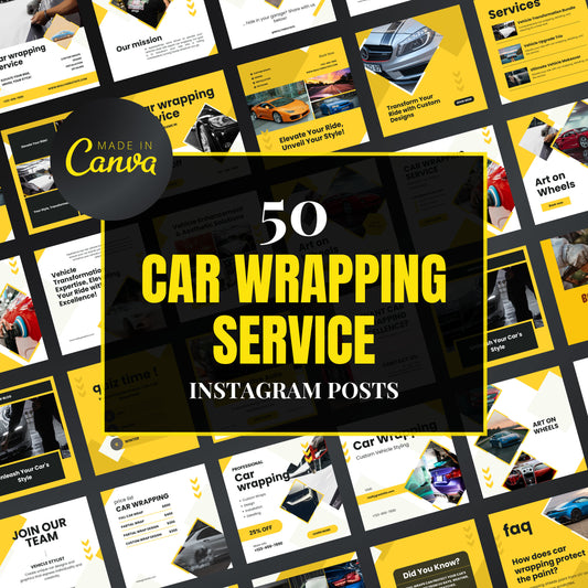 Collection of car wrapping service Instagram post templates with 'Made in Canva' branding.