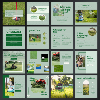 Artificial Turf Installation Canva Templates | Editable Instagram Posts for Turf & Lawn Services
