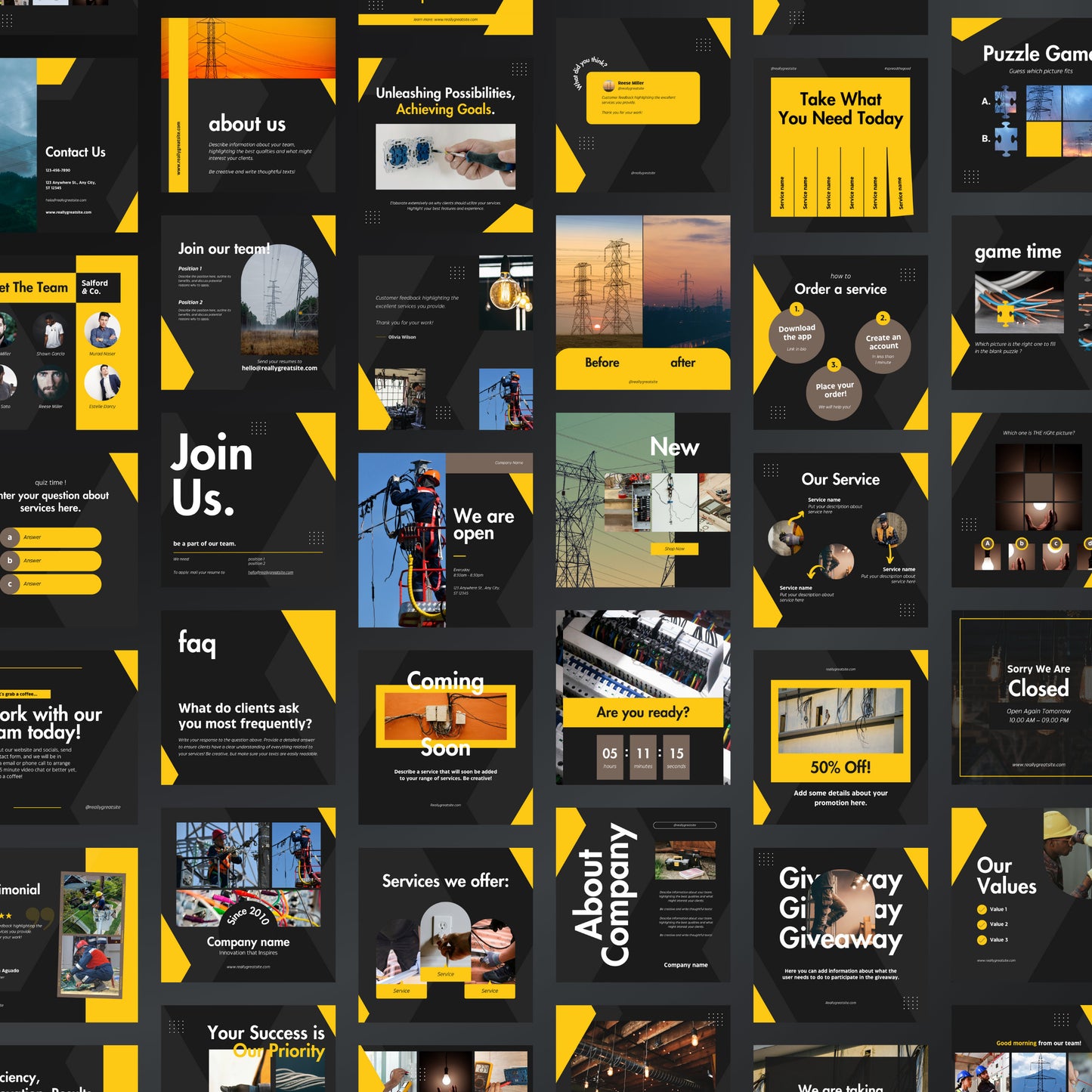 Electrician Canva Templates | Editable Instagram Post Kit for Electrical Services & Marketing