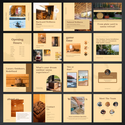 Outdoor Sauna Installation Canva Templates | Editable Instagram Posts for Sauna Services