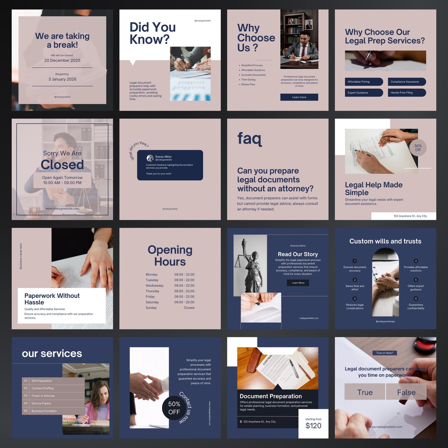 Legal Document Canva Templates | Editable Instagram Posts for Law Firms & Attorneys