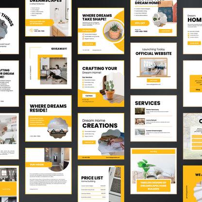 Collection of promotional posters for Dream Home Creations with various design elements.