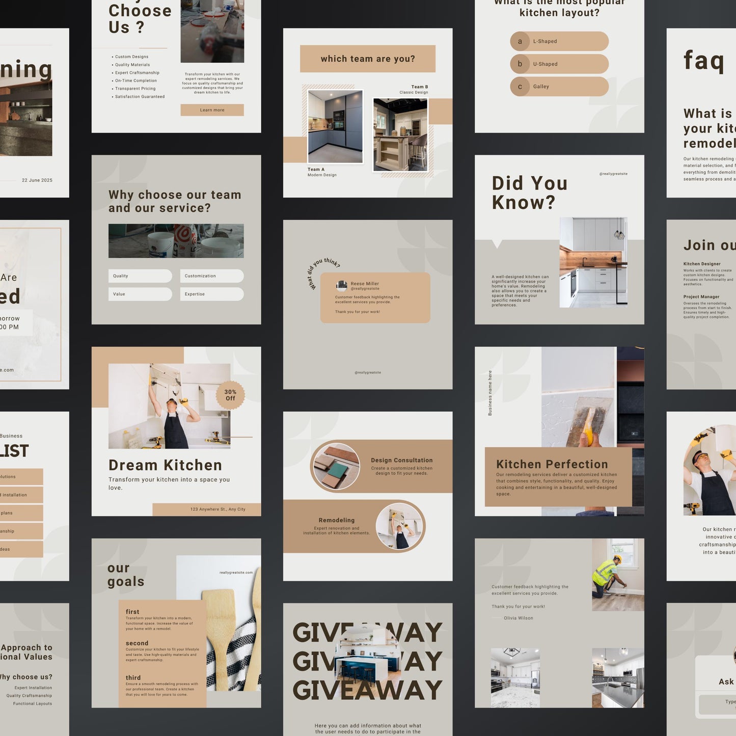 Kitchen Remodeling Canva Templates | Editable Instagram Posts for Kitchen Renovation Businesses