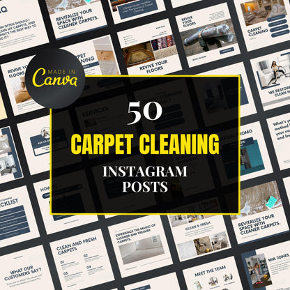 Collection of carpet cleaning Instagram post templates with 'Made in Canva' logo.