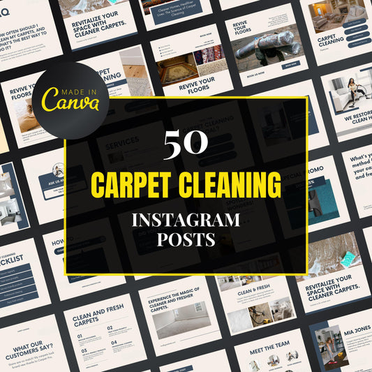 Collection of carpet cleaning Instagram post templates with 'Made in Canva' logo.