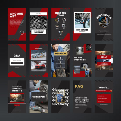 Tire Service Canva Templates | Editable Instagram Stories for Tire Shops & Auto Mechanics