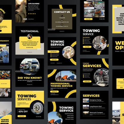 Towing Service Canva Templates | Editable Instagram & Facebook Posts for Auto Towing Companies