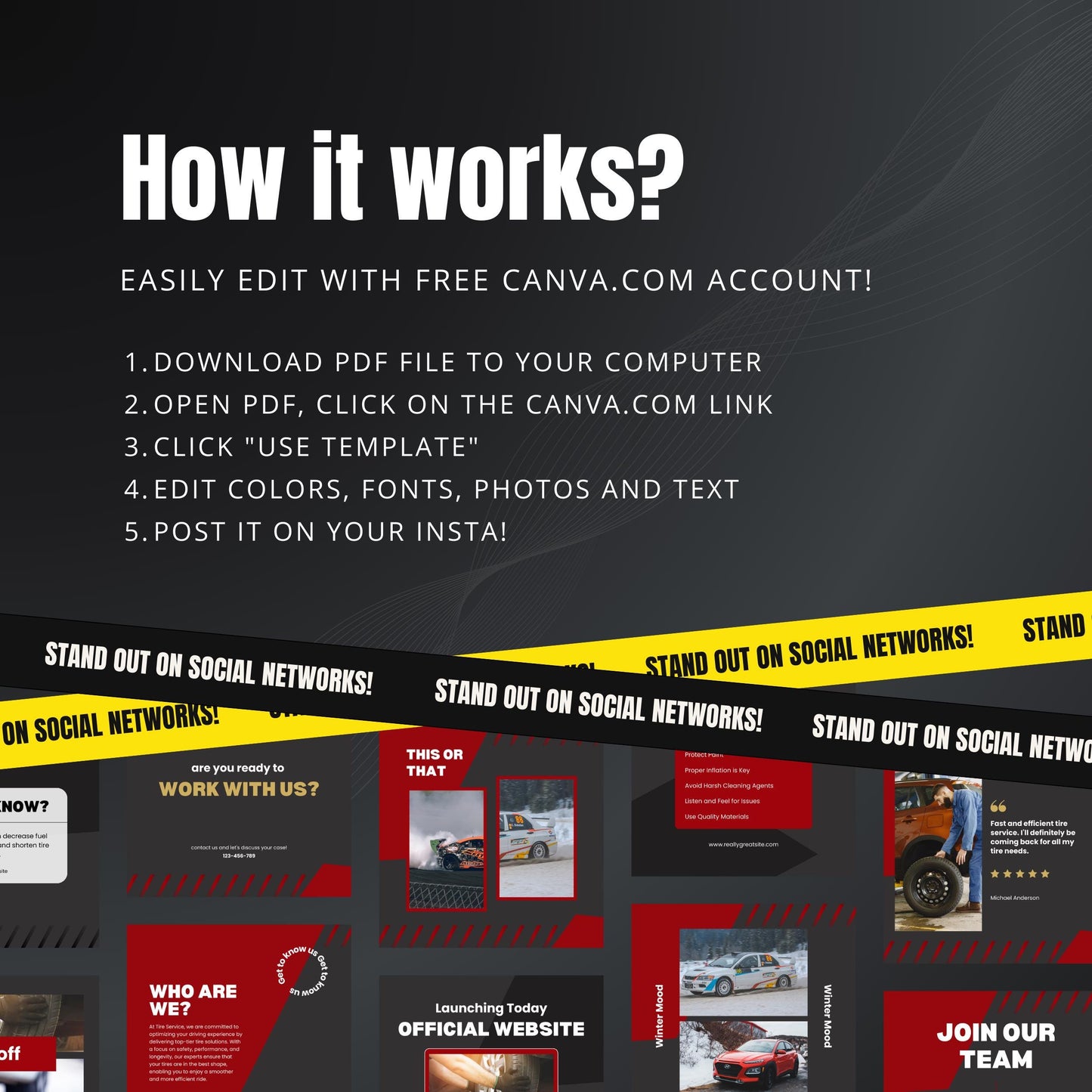 Tire Service Canva Templates | Editable Instagram Posts for Tire Shops & Auto Mechanics