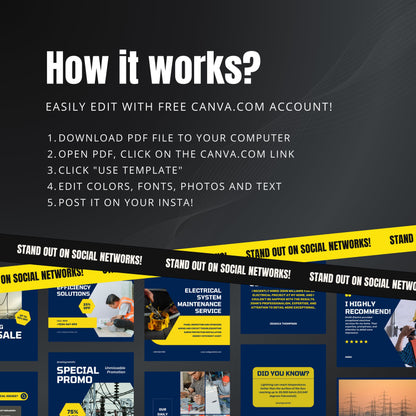Electrical Solutions Canva Templates | Editable Instagram Posts for Electricians & Power Services