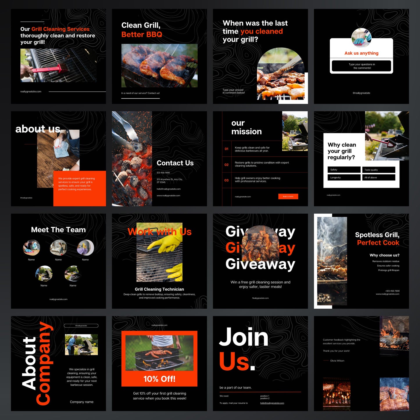 Grill Cleaning Canva Templates | Editable Instagram Posts for BBQ & Grill Maintenance Services
