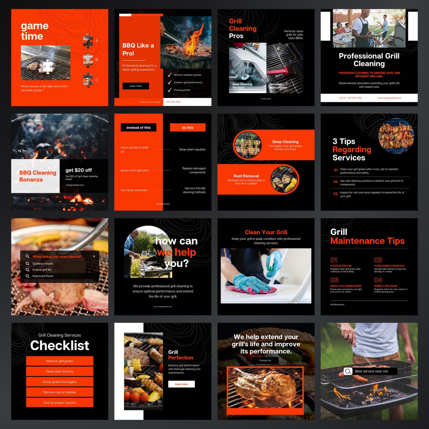 Grill Cleaning Canva Templates | Editable Instagram Posts for BBQ & Grill Maintenance Services