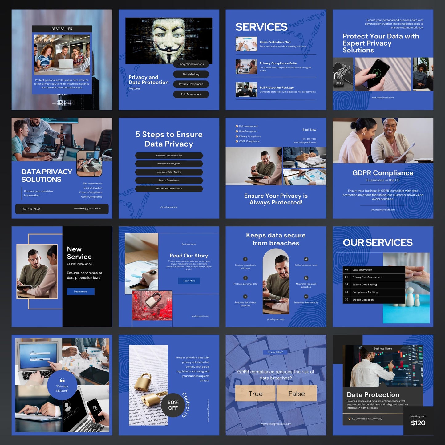 Data Protection Canva Templates | Editable Instagram Posts for Privacy & Cybersecurity Businesses