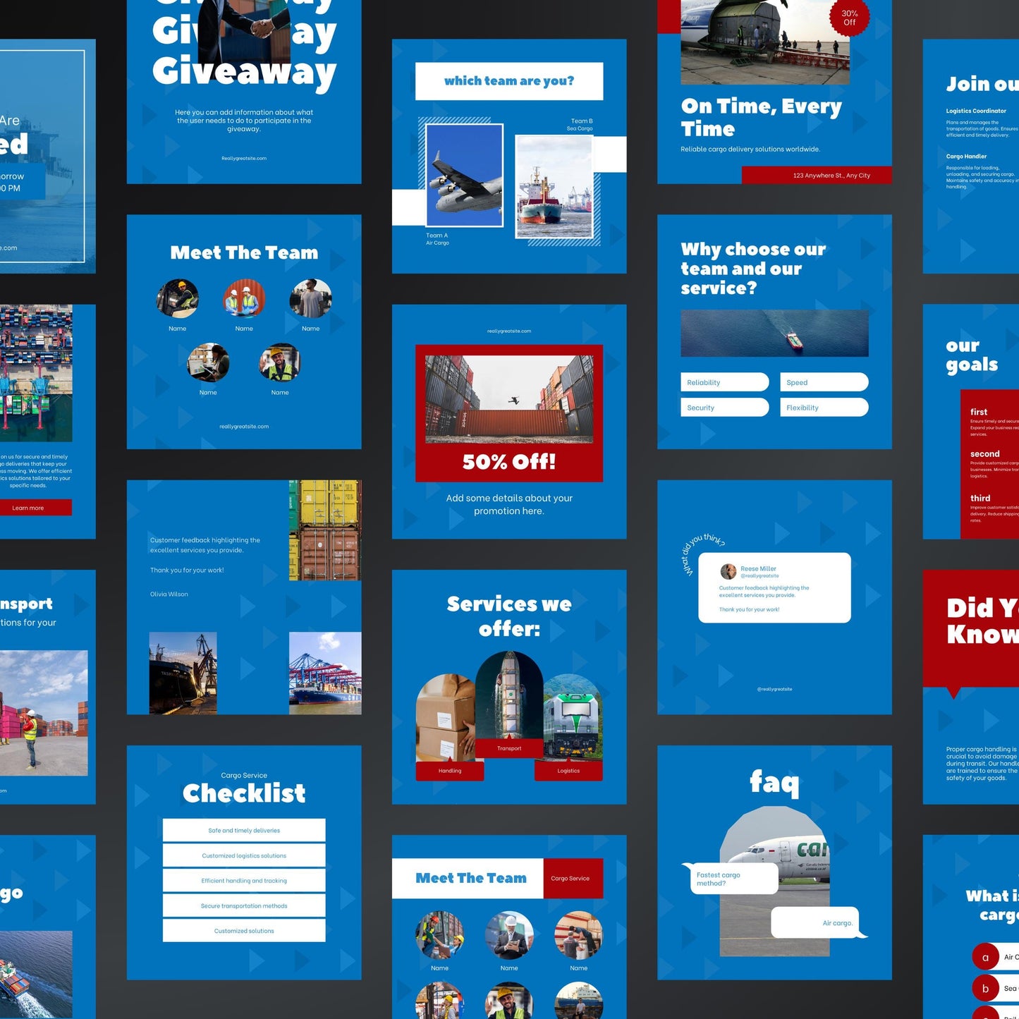 Cargo Service Canva Templates | Editable Instagram Posts for Logistics & Delivery Businesses