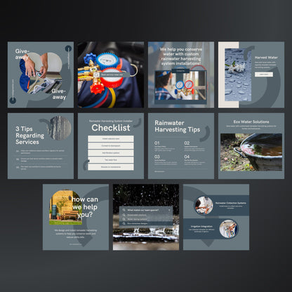 Rainwater Harvesting Canva Templates | Editable Instagram Posts for Water Collection Businesses