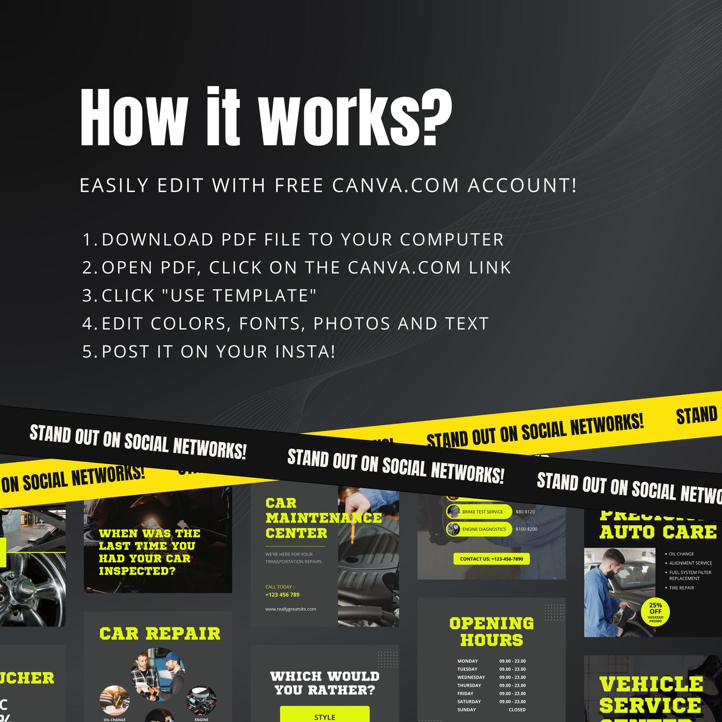 Auto Repair Canva Templates | Editable Instagram Posts & Stories for Car Repair Shops