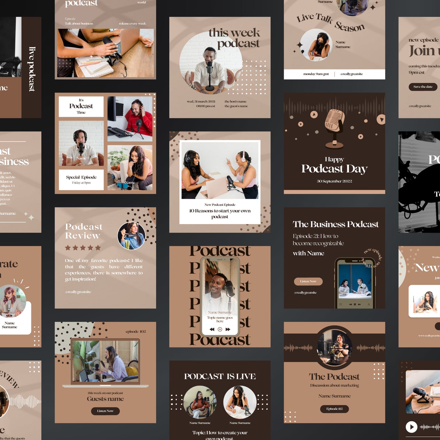 Podcast Canva Templates | Editable Instagram Posts for Podcasts & Podcast Creators