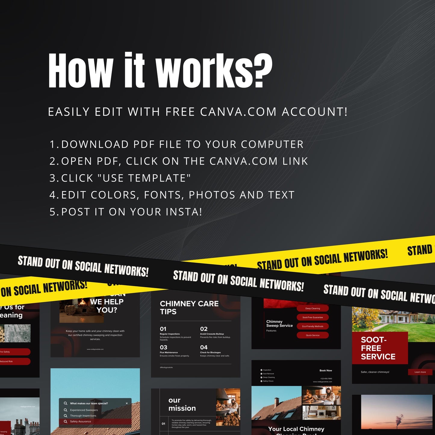 Chimney Sweep Canva Templates | Editable Instagram Posts for Chimney Cleaning & Maintenance