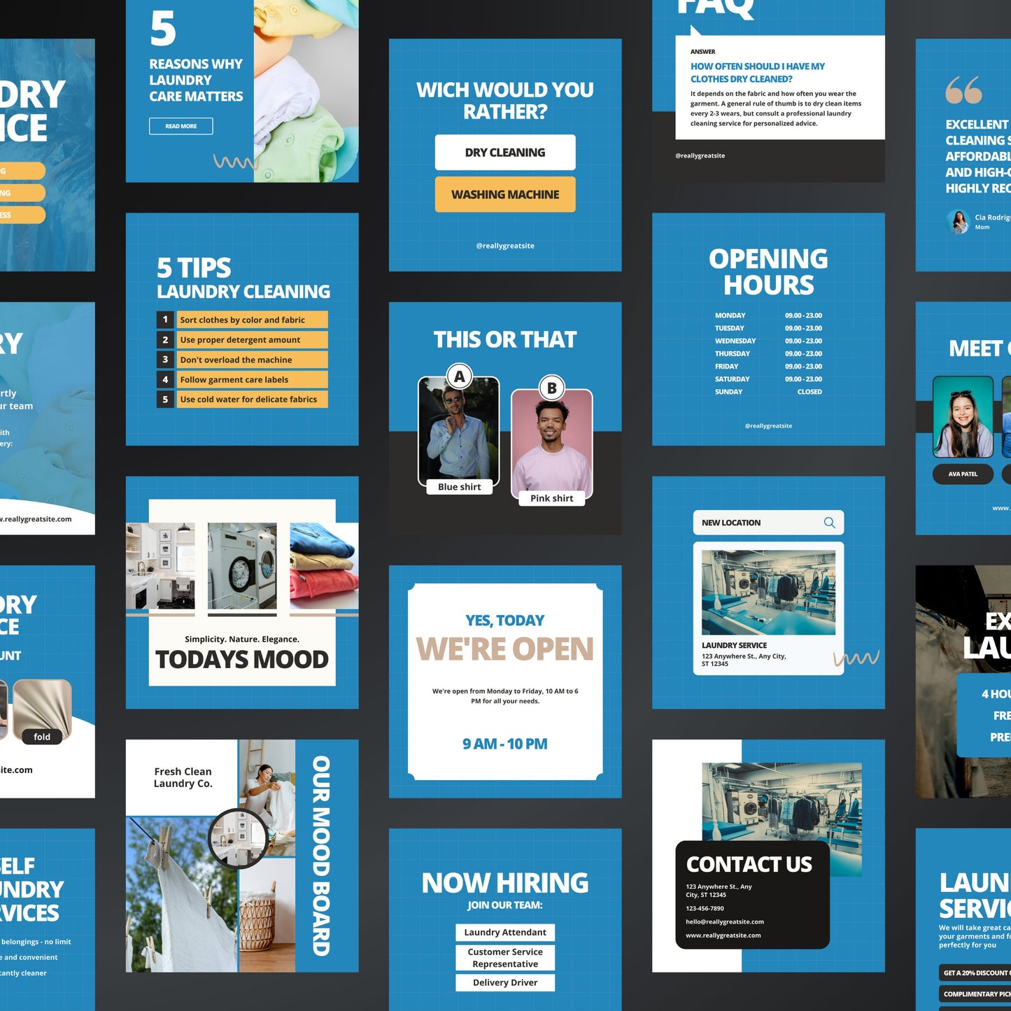 Dry Cleaning Canva Templates | Editable Instagram & Facebook Posts for Laundry Services