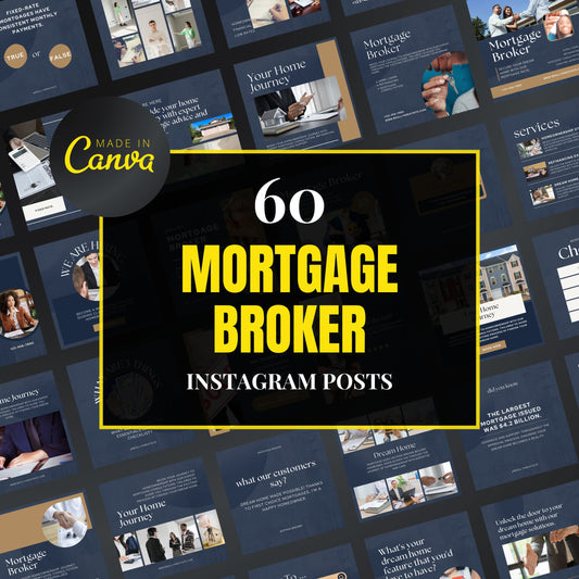 Collection of mortgage broker Instagram posts with 'Made in Canva' branding.