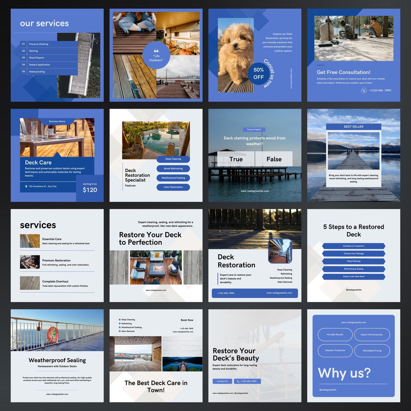 Deck Restoration Canva Templates | Editable Instagram Posts for Deck Cleaning & Repair Services