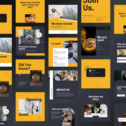 Clock Repair Canva Templates | Editable Instagram Posts for Watch & Clock Services