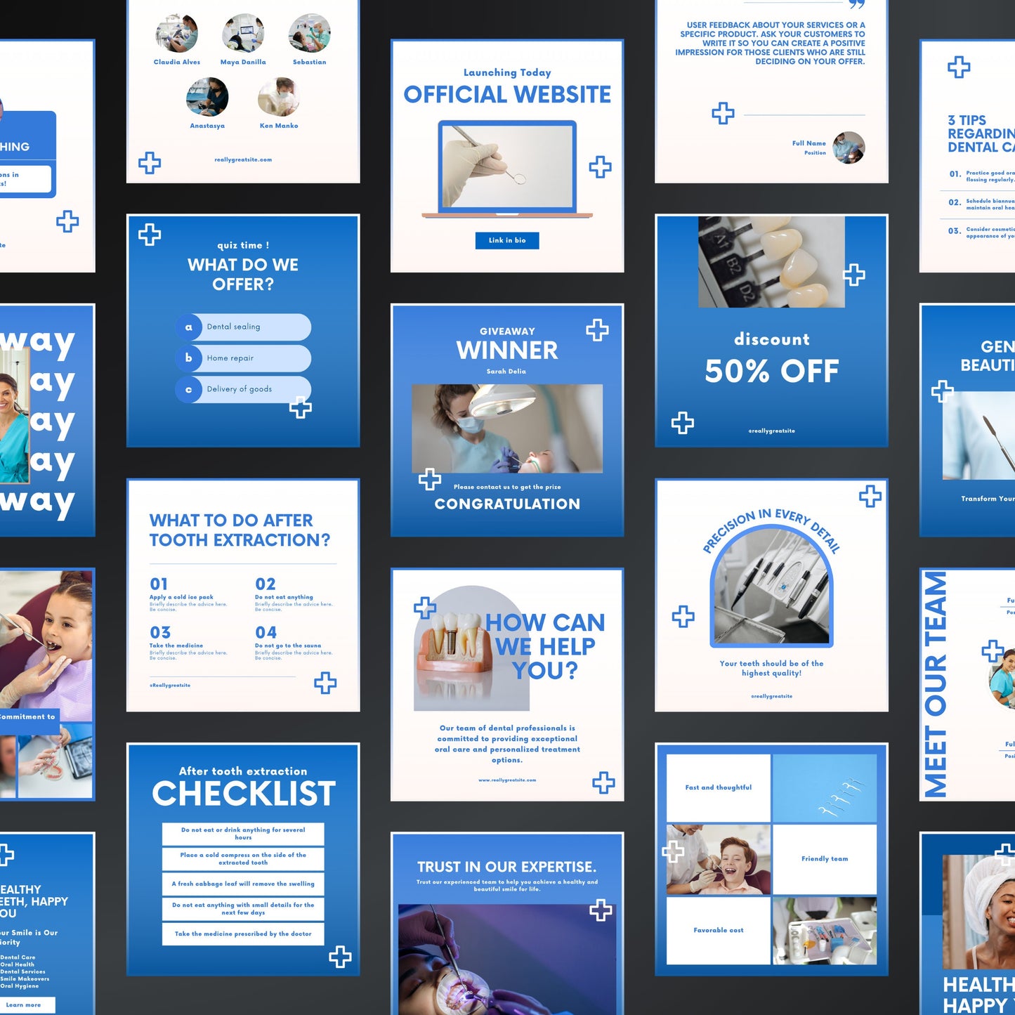 Dental Clinic Canva Templates | Editable Instagram & Facebook Posts for Dentists